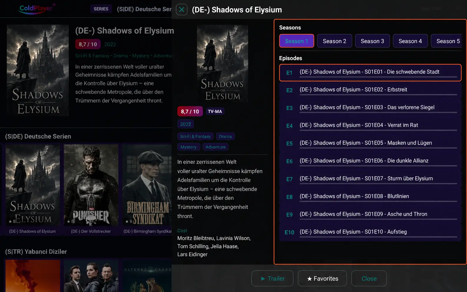 ColdPlayer+ Serienübersicht mit Staffeln